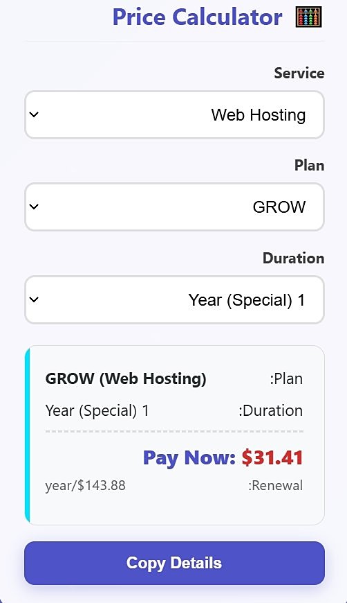 Thamara price calculator on mobile